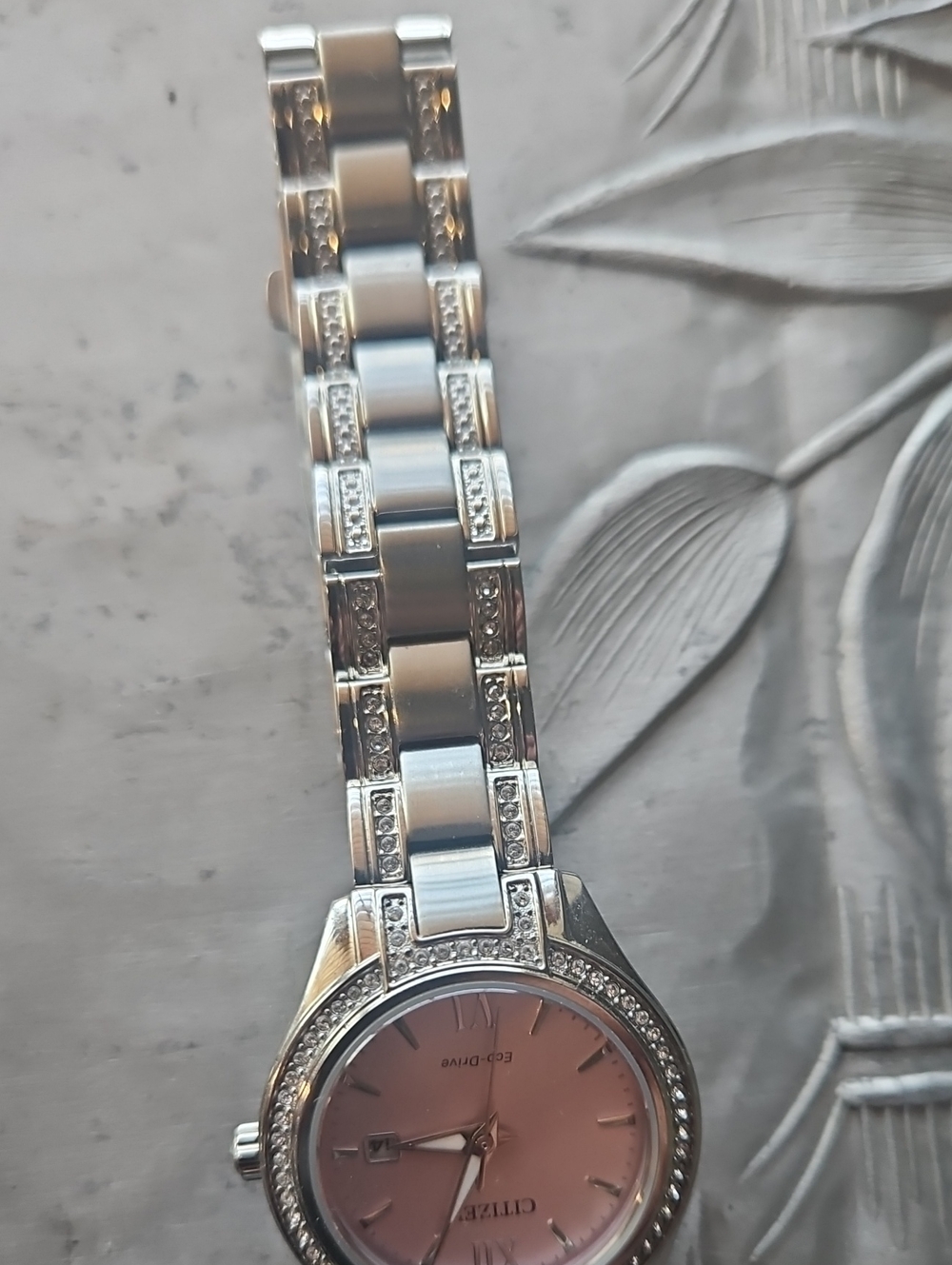 Citizen Women's Silver Watch with Pink Dial and Crystal Accents - Picture 2 of 4
